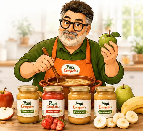 Papi Compote prépare une compote avec des pots de compote artisanaux